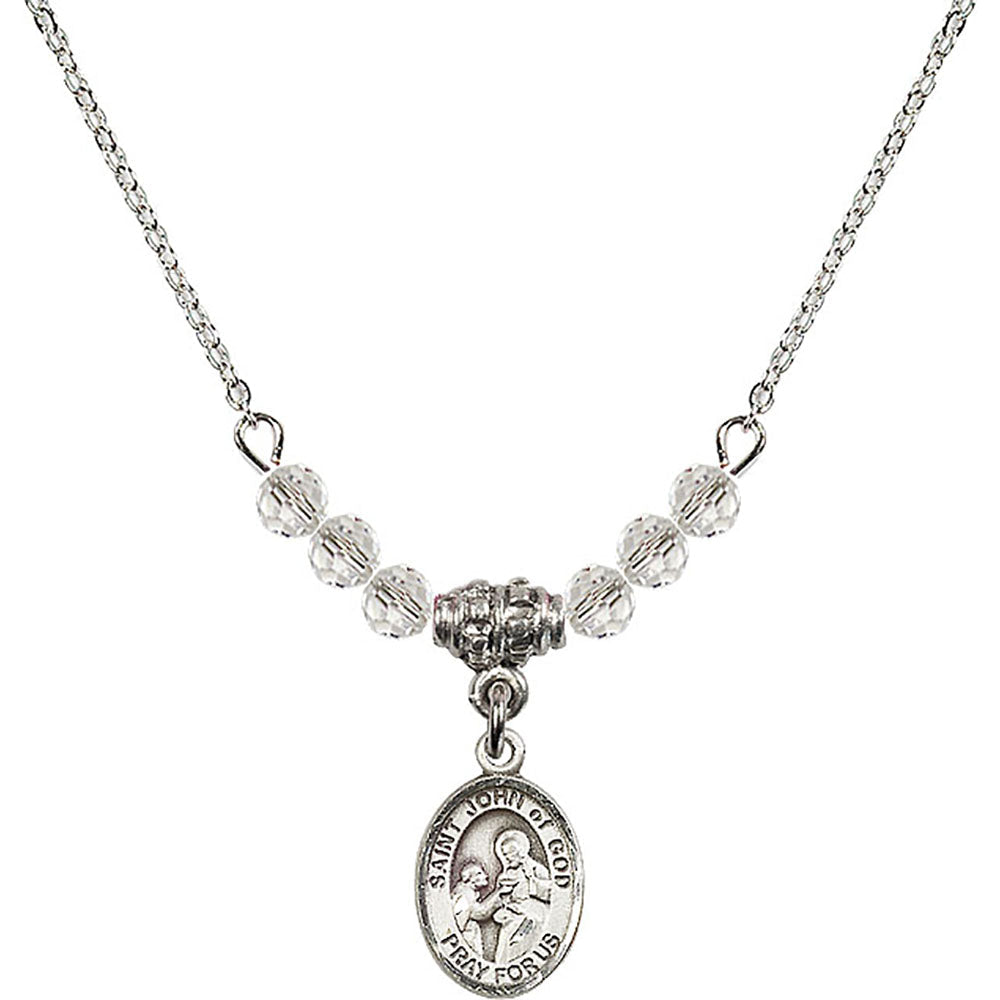 Sterling Silver Saint John of God Birthstone Necklace with Crystal Beads - 9112