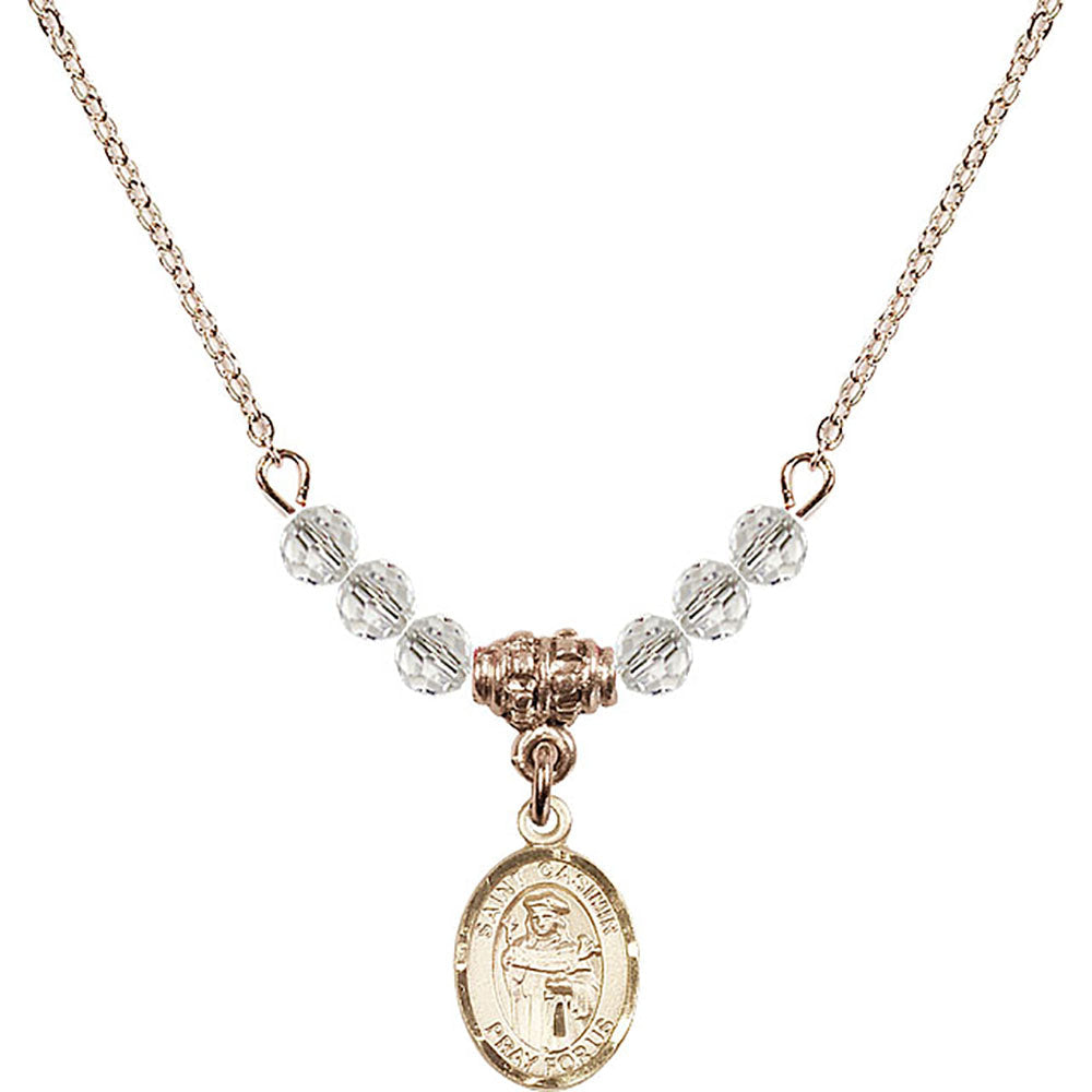 14kt Gold Filled Saint Casimir of Poland Birthstone Necklace with Crystal Beads - 9113