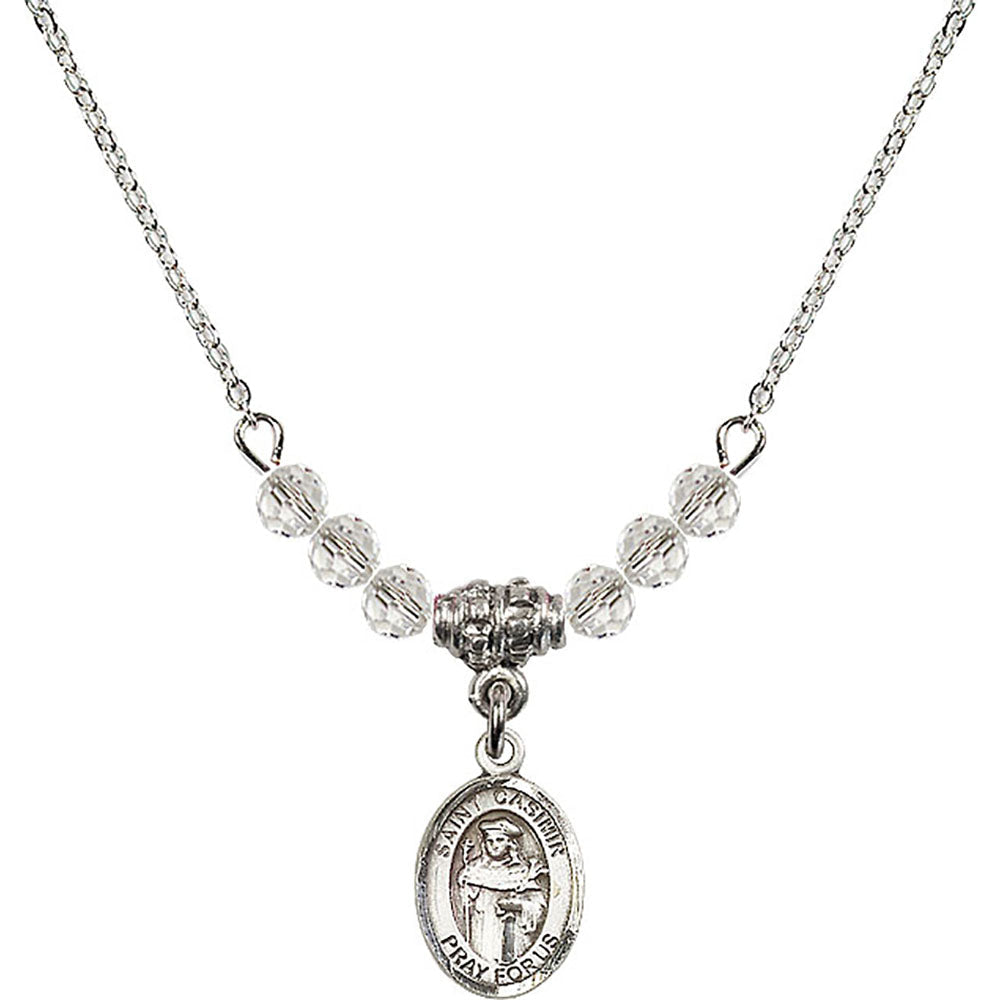 Sterling Silver Saint Casimir of Poland Birthstone Necklace with Crystal Beads - 9113