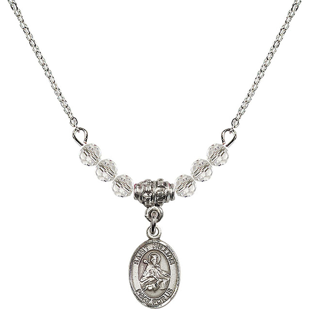 Sterling Silver Saint William of Rochester Birthstone Necklace with Crystal Beads - 9114
