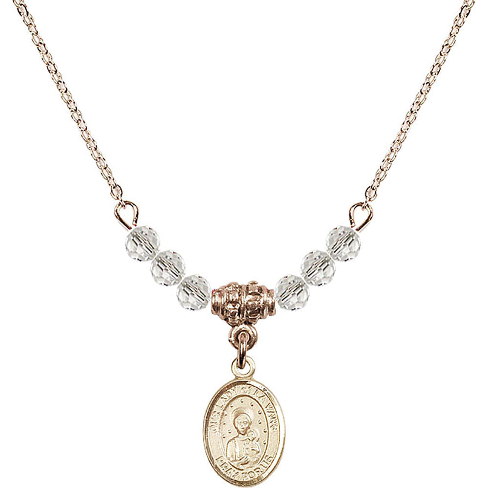14kt Gold Filled Our Lady of la Vang Birthstone Necklace with Crystal Beads - 9115