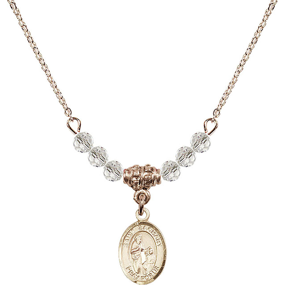 14kt Gold Filled Saint Zachary Birthstone Necklace with Crystal Beads - 9116
