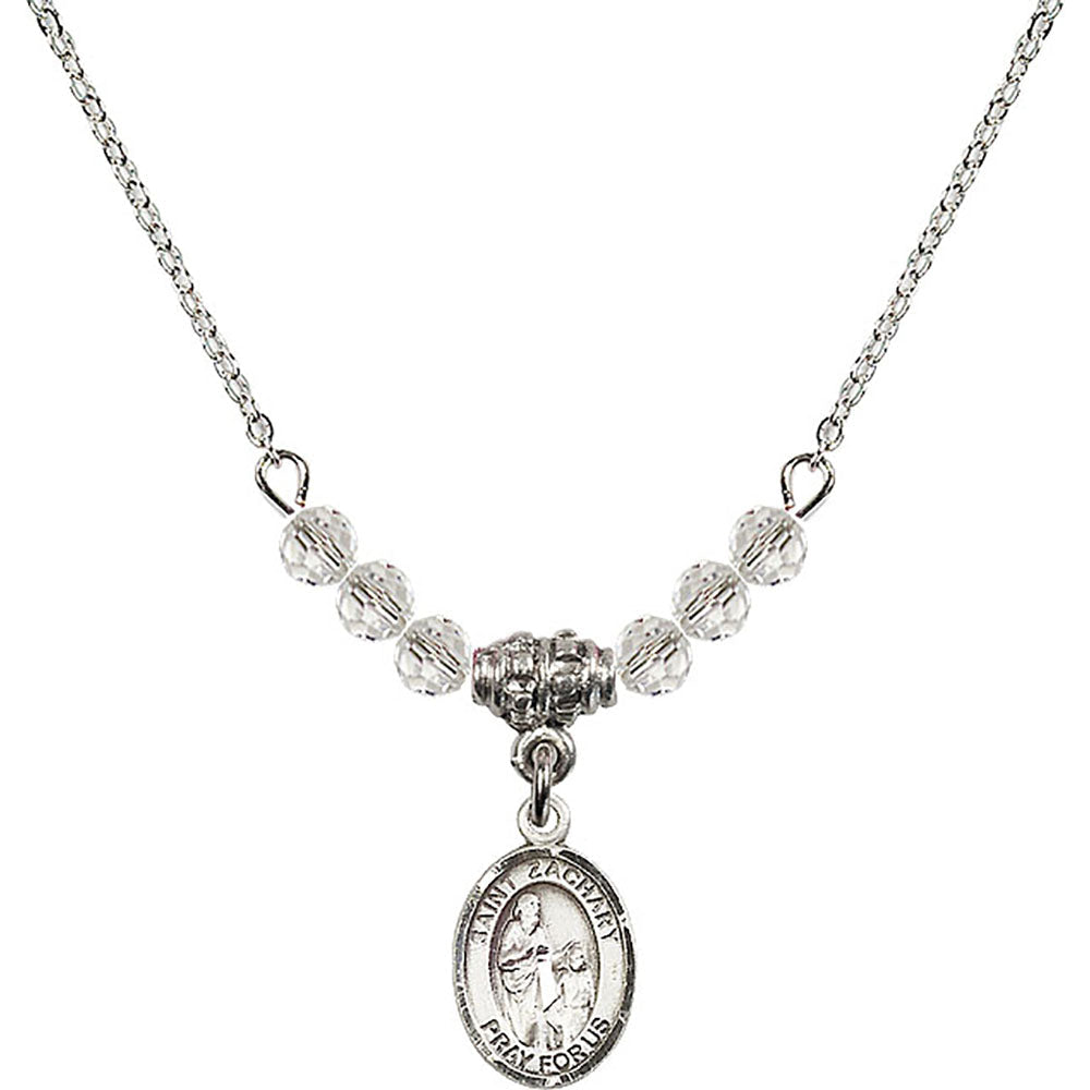 Sterling Silver Saint Zachary Birthstone Necklace with Crystal Beads - 9116