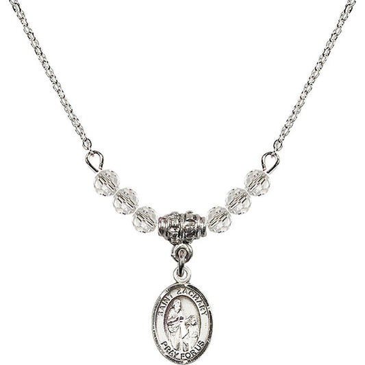 Sterling Silver Saint Zachary Birthstone Necklace with Crystal Beads - 9116