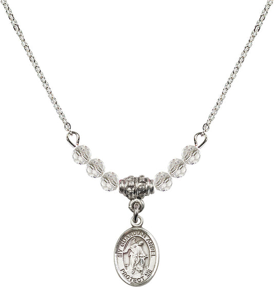 Sterling Silver Guardian Angel w/Child Birthstone Necklace with Crystal Beads - 9118