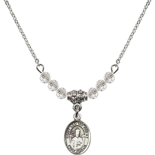 Sterling Silver Saint Leo the Great Birthstone Necklace with Crystal Beads - 9120