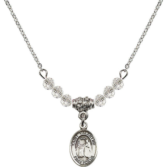 Sterling Silver Saint Valentine of Rome Birthstone Necklace with Crystal Beads - 9121