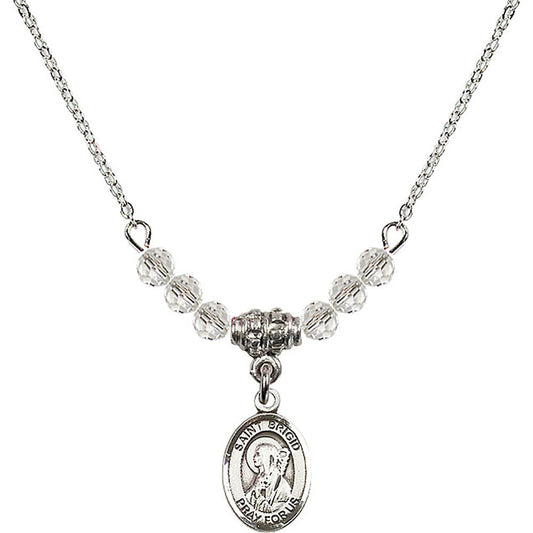 Sterling Silver Saint Brigid of Ireland Birthstone Necklace with Crystal Beads - 9123
