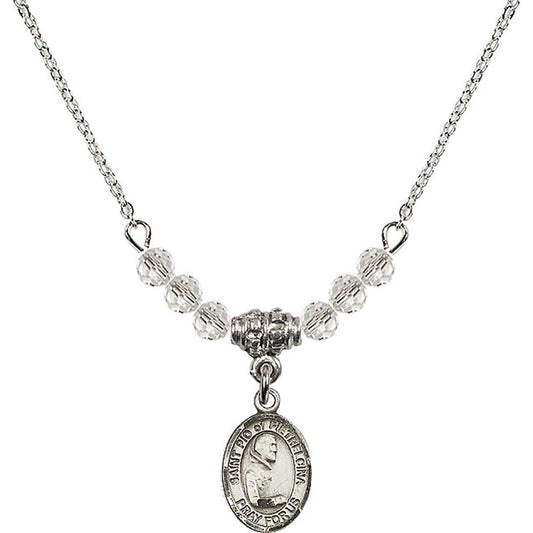 Sterling Silver Saint Pio of Pietrelcina Birthstone Necklace with Crystal Beads - 9125