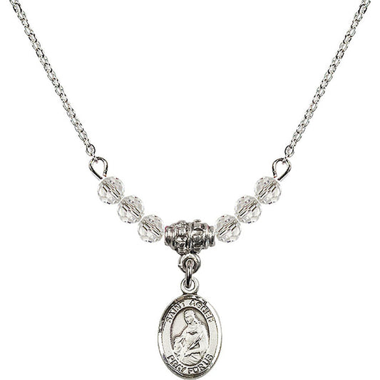 Sterling Silver Saint Agnes of Rome Birthstone Necklace with Crystal Beads - 9128