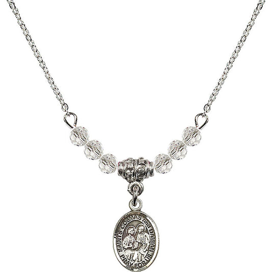 Sterling Silver Saints Cosmas & Damian Birthstone Necklace with Crystal Beads - 9132