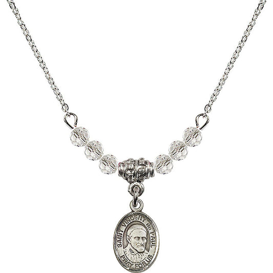 Sterling Silver Saint Vincent De Paul Birthstone Necklace with Crystal Beads - 9134
