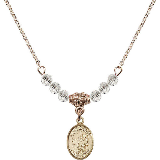 14kt Gold Filled Saint Jerome Birthstone Necklace with Crystal Beads - 9135
