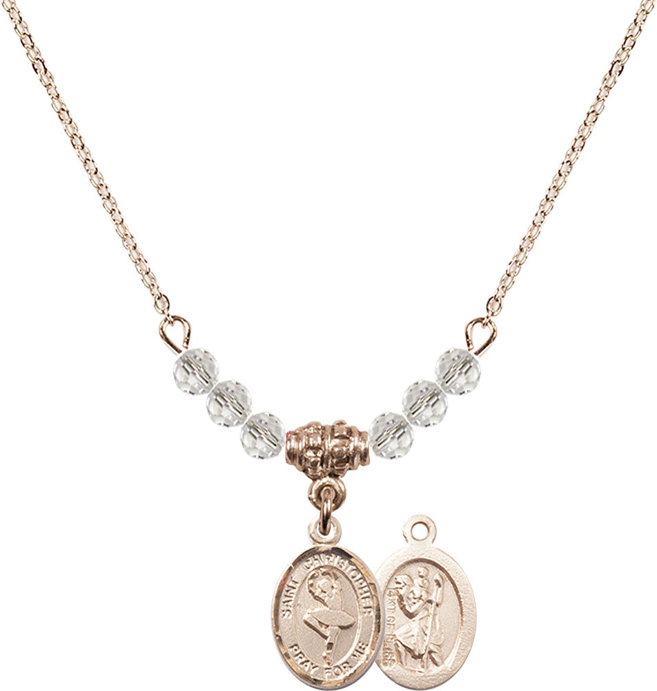 14kt Gold Filled Saint Christopher/Dance Birthstone Necklace with Crystal Beads - 9143