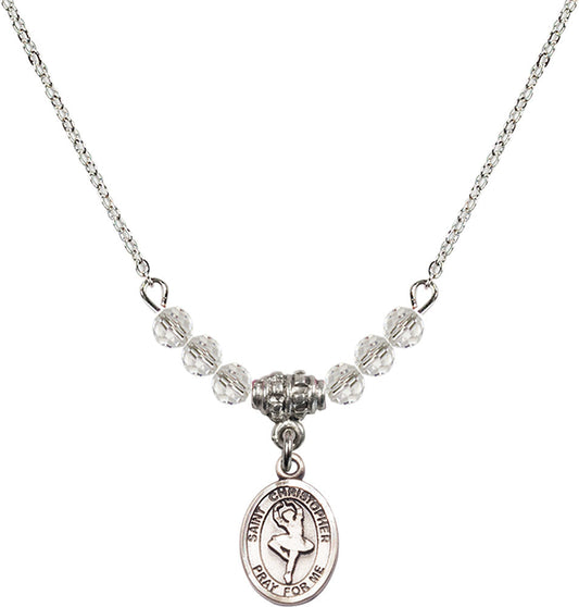 Sterling Silver Saint Christopher/Dance Birthstone Necklace with Crystal Beads - 9143