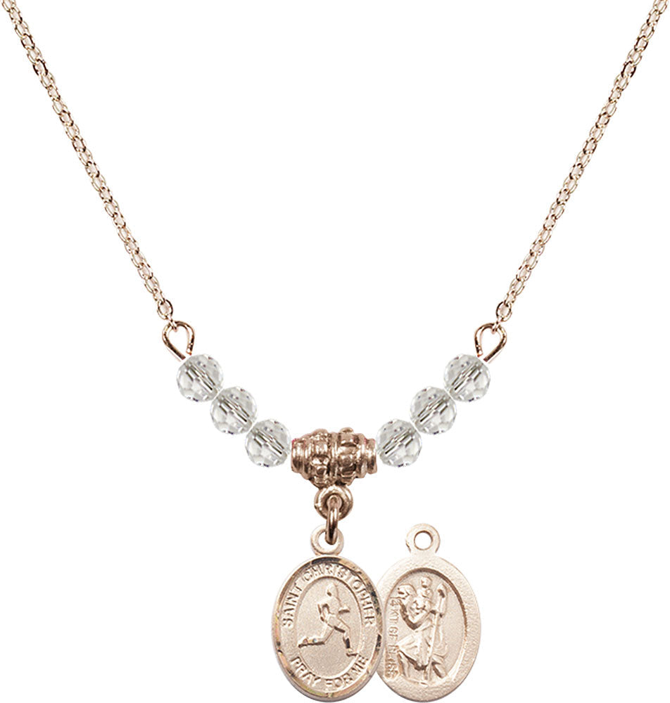 14kt Gold Filled Saint Christopher/Track & Field Birthstone Necklace with Crystal Beads - 9149
