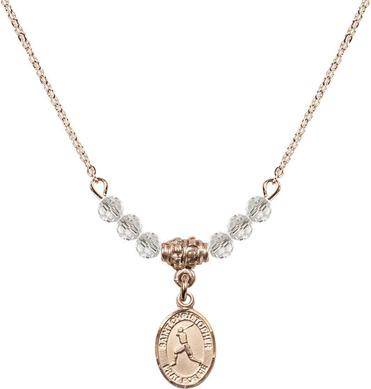 14kt Gold Filled Saint Christopher/Baseball Birthstone Necklace with Crystal Beads - 9150