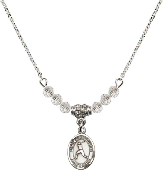 Sterling Silver Saint Christopher/Baseball Birthstone Necklace with Crystal Beads - 9150