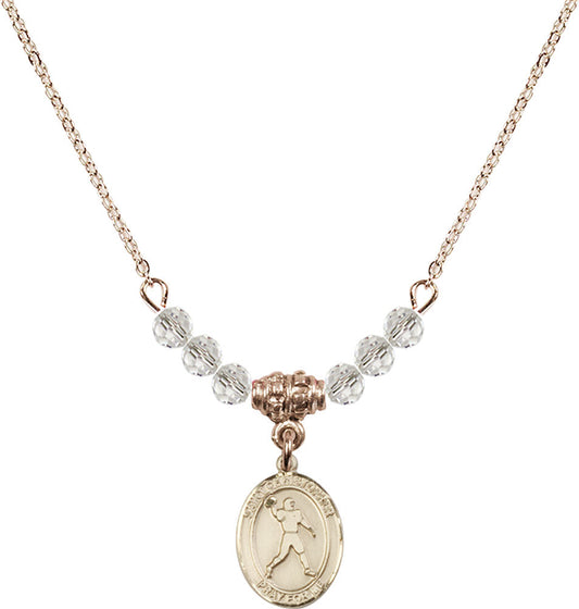 14kt Gold Filled Saint Christopher/Football Birthstone Necklace with Crystal Beads - 9151