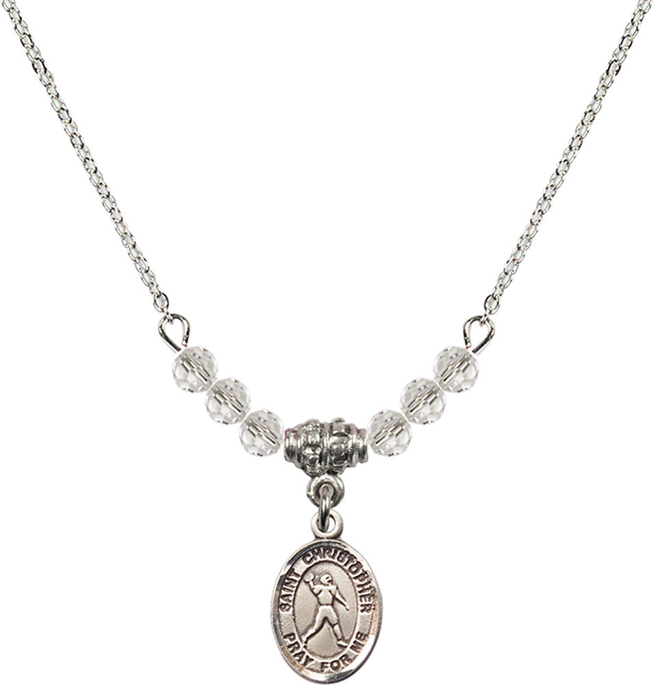 Sterling Silver Saint Christopher/Football Birthstone Necklace with Crystal Beads - 9151