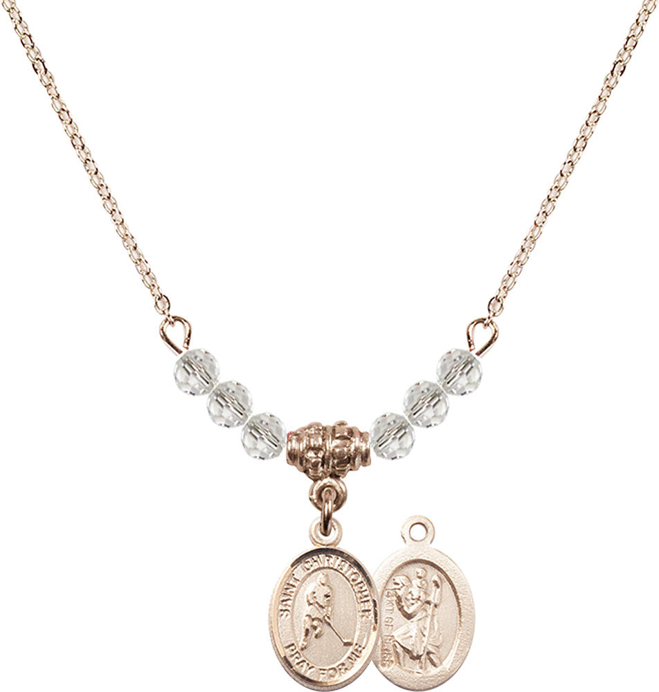 14kt Gold Filled Saint Christopher/Ice Hockey Birthstone Necklace with Crystal Beads - 9155