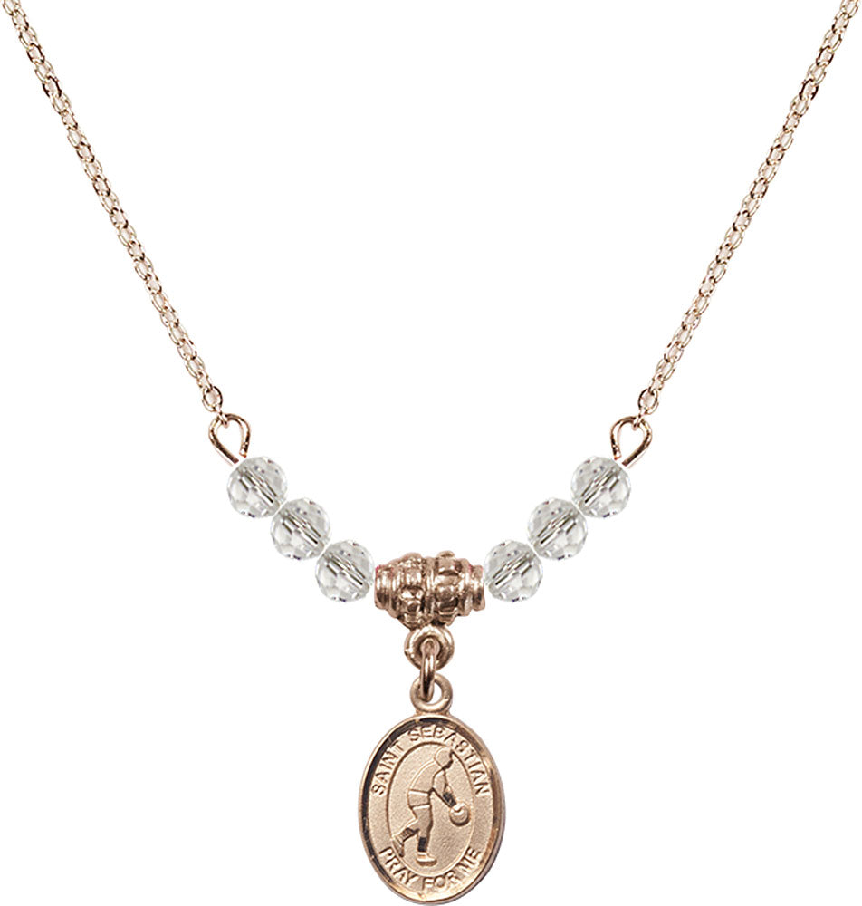 14kt Gold Filled Saint Sebastian/Basketball Birthstone Necklace with Crystal Beads - 9163