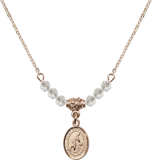 14kt Gold Filled Saint Sebastian/Basketball Birthstone Necklace with Crystal Beads - 9163