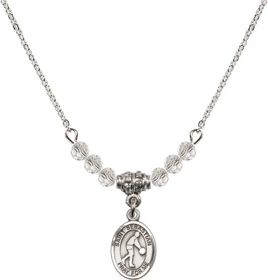 Sterling Silver Saint Sebastian/Basketball Birthstone Necklace with Crystal Beads - 9163