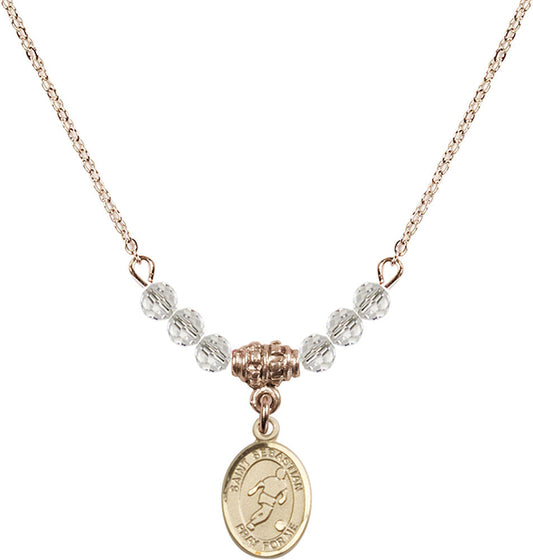 14kt Gold Filled Saint Sebastian/Soccer Birthstone Necklace with Crystal Beads - 9164