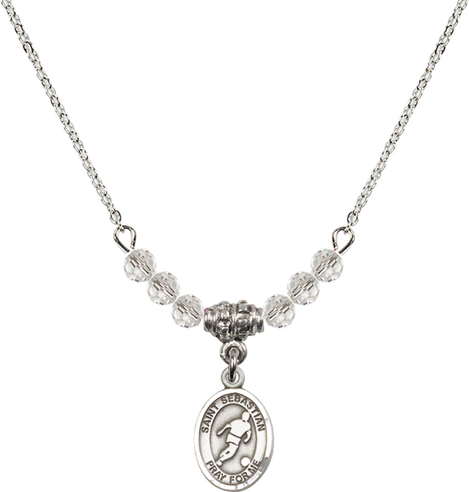 Sterling Silver Saint Sebastian/Soccer Birthstone Necklace with Crystal Beads - 9164