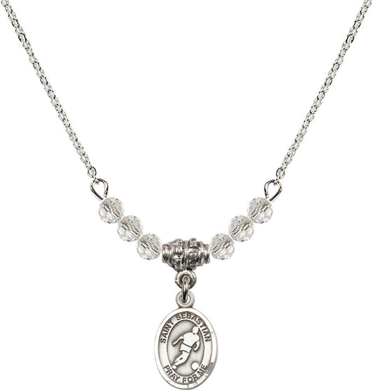 Sterling Silver Saint Sebastian/Soccer Birthstone Necklace with Crystal Beads - 9164