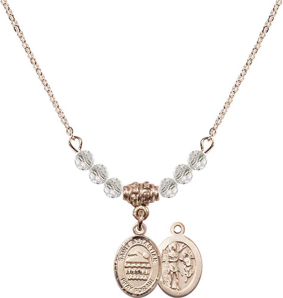 14kt Gold Filled Saint Sebastian/Swimming Birthstone Necklace with Crystal Beads - 9167