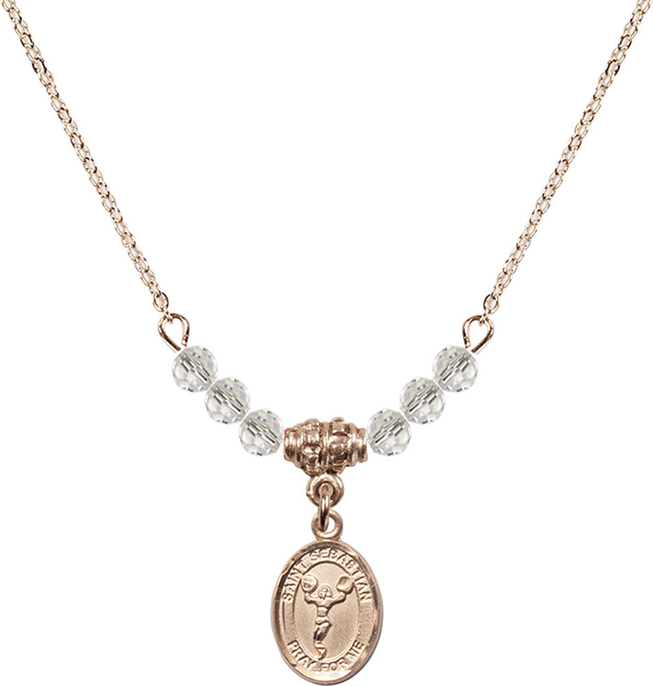 14kt Gold Filled Saint Sebastian/Cheerleading Birthstone Necklace with Crystal Beads - 9170