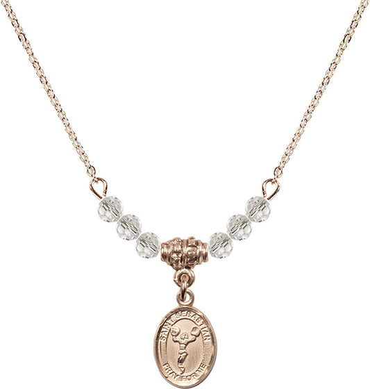 14kt Gold Filled Saint Sebastian/Cheerleading Birthstone Necklace with Crystal Beads - 9170