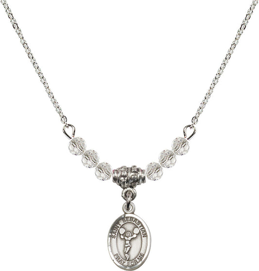 Sterling Silver Saint Sebastian/Cheerleading Birthstone Necklace with Crystal Beads - 9170