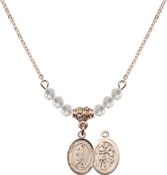 14kt Gold Filled Saint Sebastian/Lacrosse Birthstone Necklace with Crystal Beads - 9174