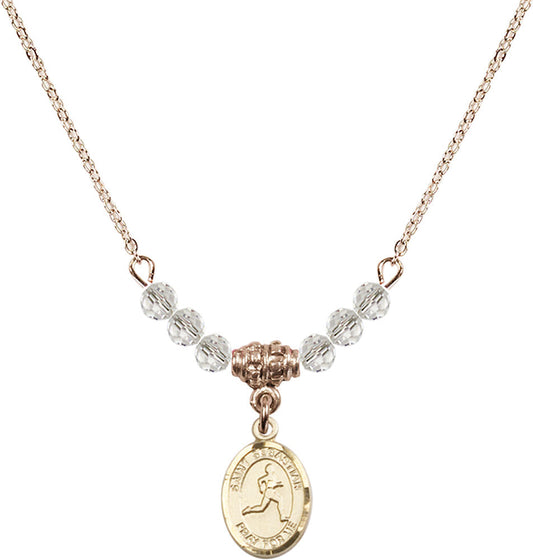 14kt Gold Filled Saint Sebastian/Track & Field Birthstone Necklace with Crystal Beads - 9176