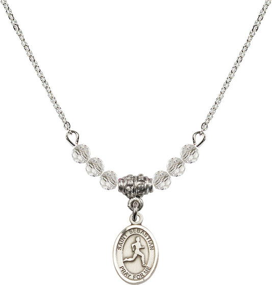 Sterling Silver Saint Sebastian/Track & Field Birthstone Necklace with Crystal Beads - 9176