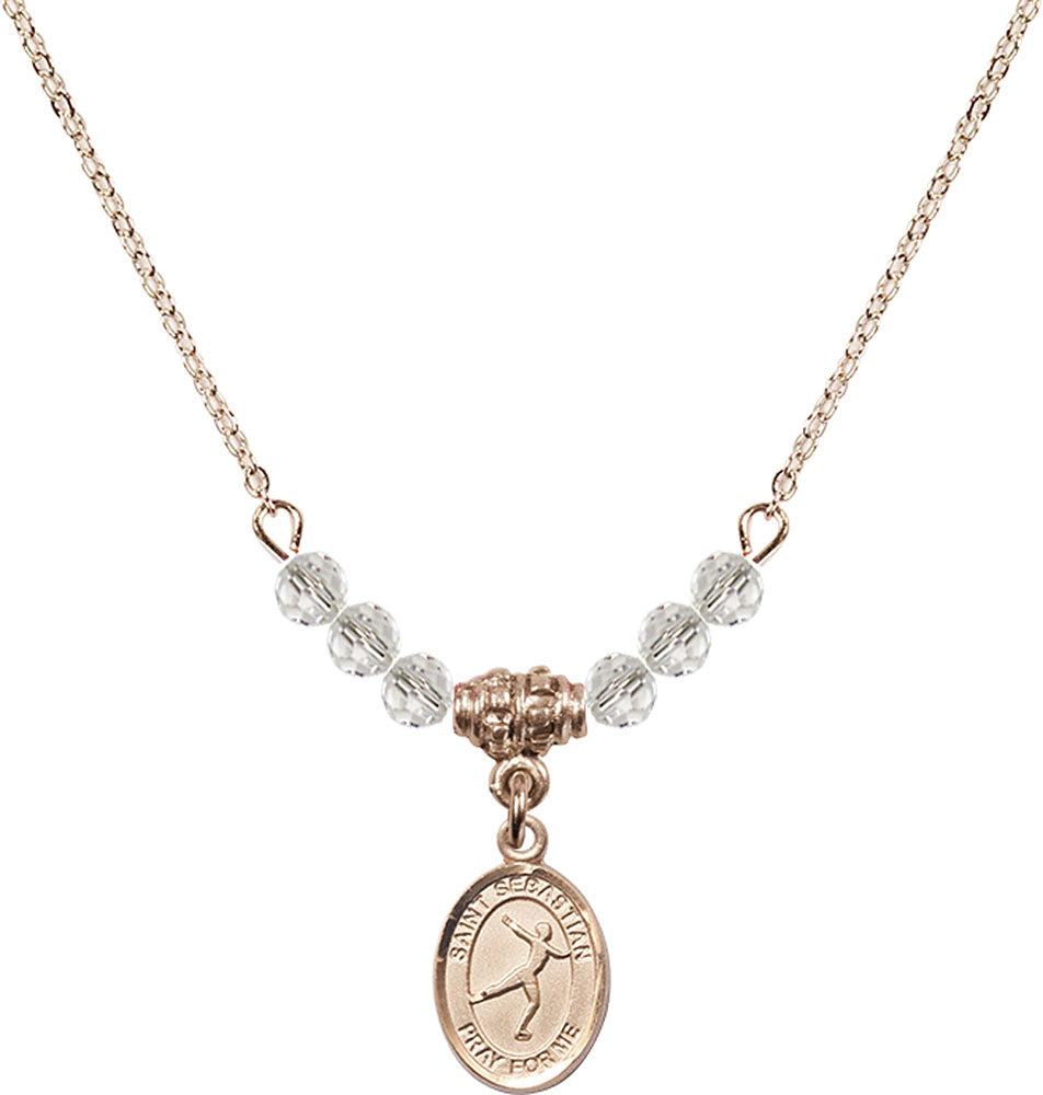 14kt Gold Filled Saint Sebastian/Figure Skating Birthstone Necklace with Crystal Beads - 9177