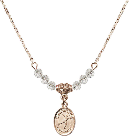 14kt Gold Filled Saint Sebastian/Figure Skating Birthstone Necklace with Crystal Beads - 9177