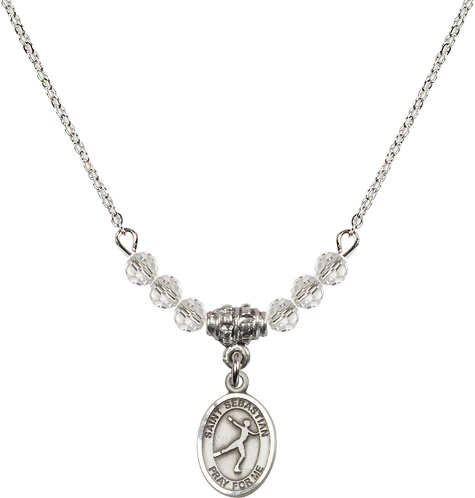 Sterling Silver Saint Sebastian/Figure Skating Birthstone Necklace with Crystal Beads - 9177