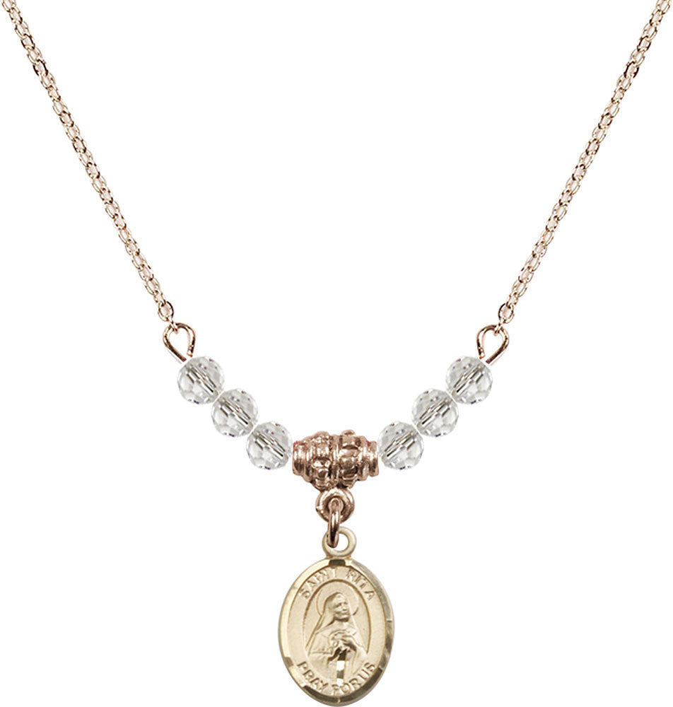 14kt Gold Filled Saint Rita / Baseball Birthstone Necklace with Crystal Beads - 9181