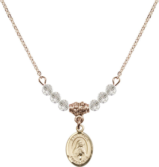 14kt Gold Filled Saint Rita / Baseball Birthstone Necklace with Crystal Beads - 9181