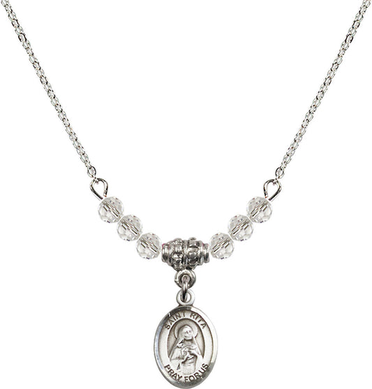 Sterling Silver Saint Rita / Baseball Birthstone Necklace with Crystal Beads - 9181