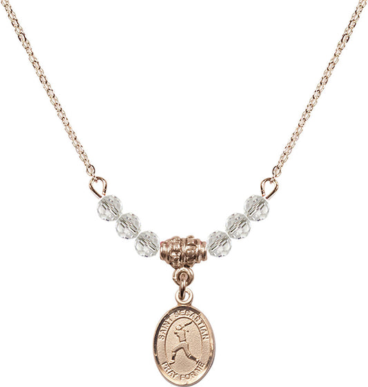 14kt Gold Filled Saint Sebastian/Softball Birthstone Necklace with Crystal Beads - 9183
