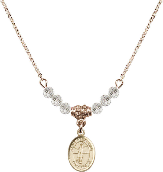 14kt Gold Filled Saint Sebastian / Volleyball Birthstone Necklace with Crystal Beads - 9186