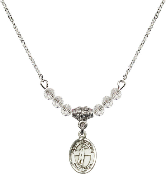 Sterling Silver Saint Sebastian / Volleyball Birthstone Necklace with Crystal Beads - 9186