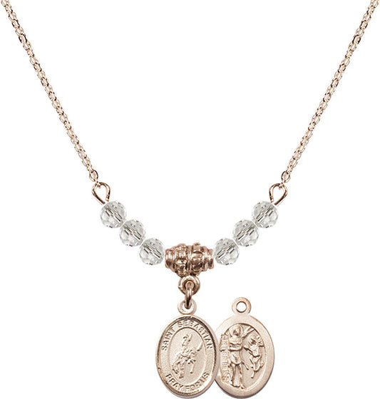 14kt Gold Filled Saint Sebastian / Rodeo Birthstone Necklace with Crystal Beads - 9191