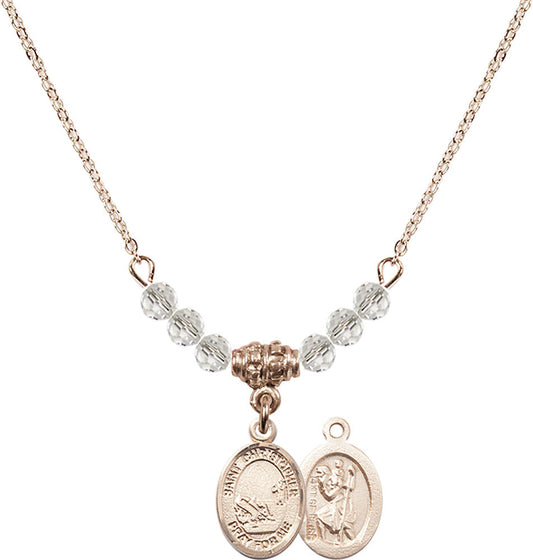 14kt Gold Filled Saint Christopher / Fishing Birthstone Necklace with Crystal Beads - 9196