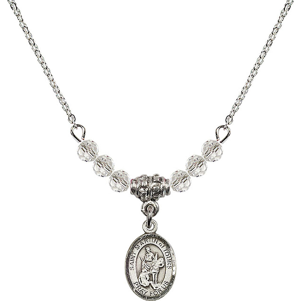 Sterling Silver Saint Martin of Tours Birthstone Necklace with Crystal Beads - 9200